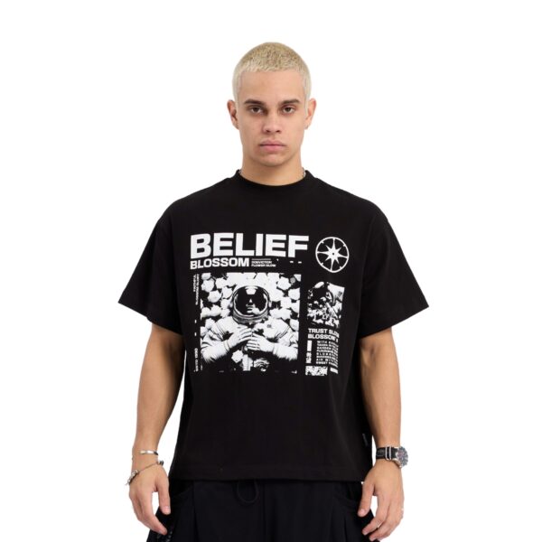 "BELIEF BLOSSOM" Boxy T-shirt | Black